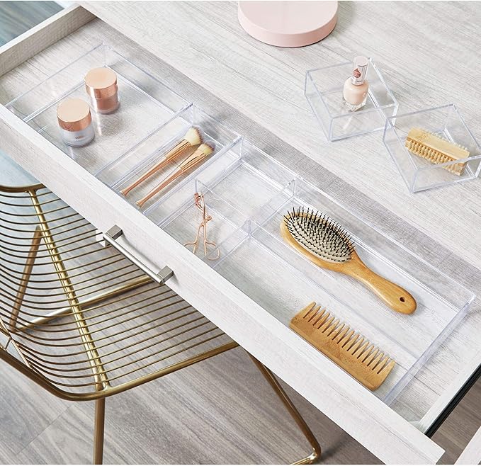 iDesign Clarity Kitchen Drawer Organizer for Silverware, Spatulas, Gadgets - Medium, 8" x 8" x 2", Clear (Pack of 2)