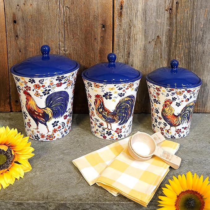 Certified International Morning Rooster Set of 3 Canisters: 54 oz., 64 oz.,92 oz.