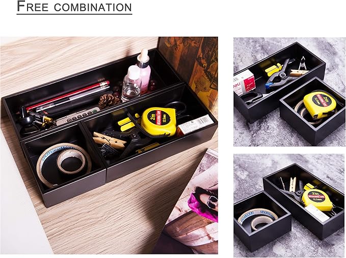 Bamboo Box for Drawer Organizer Box for Kitchen Storage Boxes for Small Accessories, Black 8"*4"