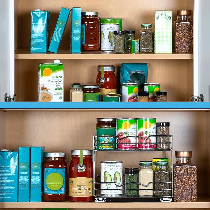 Pull Out Cabinet Organizer for Spices, Cans - Heavy Duty with Lifetime Limited Warranty- Pull Out Spice Rack- Cabinet Pull Out Shelf for Cans,Dishes, Etc, 10-1/2"Wx10-3/8"Dx8-7/8" H, Chrome