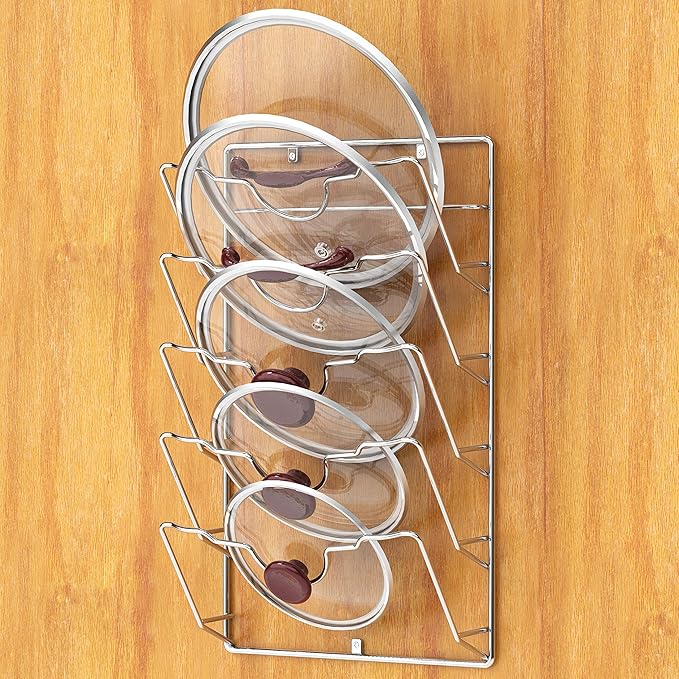 Simple Houseware Wall Door Mounted Pot Lid Rack, Chrome Finish