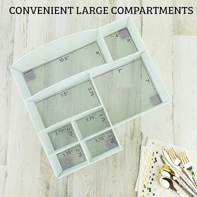ELTOW Paper Plate Organizer for Countertop, 8 Compartment Breakroom Organizer, Utensil Caddy for Parties, Holds Plates, Silverware, Cups, Napkins, Cutlery Caddy Great for Home, RV - White