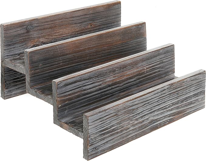 MyGift Rustic Torched Wood Spice Jar Organizer Rack with 3 Tier Stair Design, Kitchen Countertop Seasoning and Condiment Storage Display Shelf
