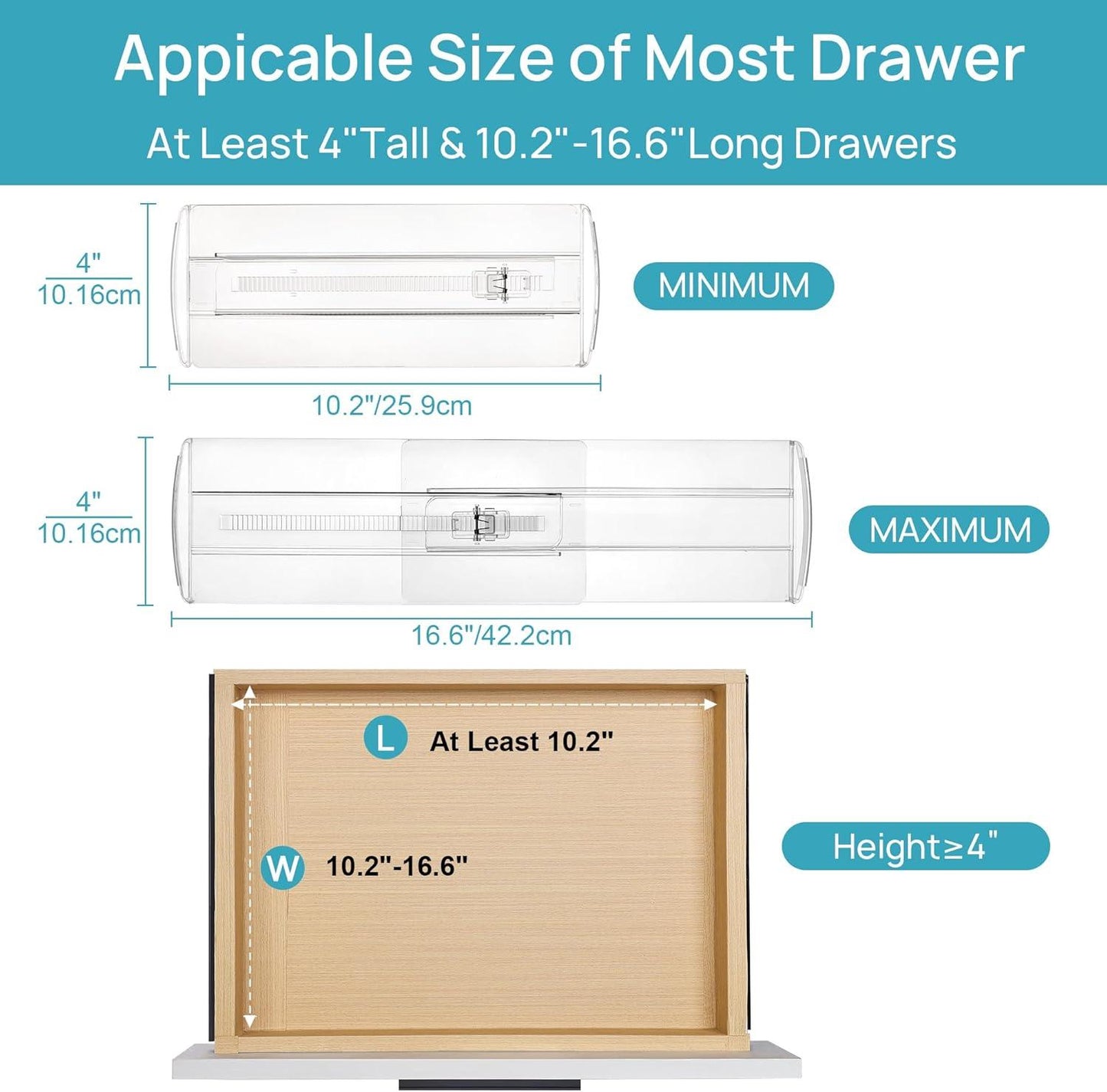 Vtopmart 12 Pack Drawer Dividers for Clothes, 4" High 10.2"-16.6" Adjustable Expandable Dresser Drawer Organizer, Clear Plastic Separators for Dresser, Baby Clothing, Underwear, Cosmetic, Toiletries