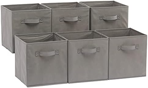 Amazon Basics Collapsible Fabric Storage Cubes Organizer with Handles, Sturdy, Gray, 10.5-x-10.5-x-11-inch, Pack of 6