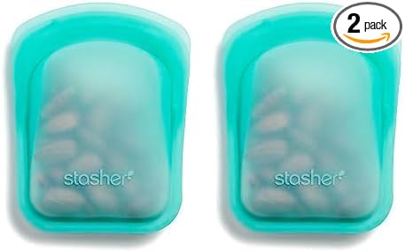 Stasher Premium Silicone Reusable Food Storage Pocket Bag, Aqua | Microwave, Sous Vide, Dishwasher, Oven and Freezer Safe | BPA Free, Leak-free, Eco-friendly, 4 Oz (Pack of 2)