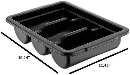 Commercial Cutlery Bin, 3-Compartment Restaurant Kitchen Flatware Tray, Silverware Storage Plastic Container, Condiments Holder, Utensil Organizer Box (Black)