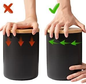 Yangbaga Black Canisters for Kitchen-Kitchen Canisters for Countertop with Airtight Wood Lids/Spoons/Stickers,Ceramic Kitchen Storage Containers for Large Flour,Suger,Coffee（15 OZ)