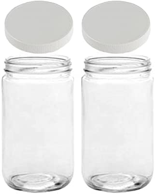 JARMING COLLECTIONS Mason Jars 32 Oz Glass EXTRA WIDE MOUTH Quart Storage Jars with Lids - BPA Free Plastic Storage Lids - Made in USA - Quart Glass Jars 32 oz with Airtight Lids (Set of 2)