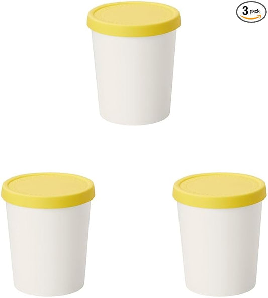Tovolo Sweet Treat, Reusable Ice Cream Container for Homemade Ice Cream, Lemon - 1 Quart Stackable Storage Tubs with Silicone Lids for Freezer - BPA-Free & Dishwasher-Safe (Pack of 3)