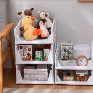 yazi Stackable Storage Bins,8 Pack Foldable Plastic Wardrobe Clothes Organizer Drawer Shelf Storage Basket Container Plastic Drawer Organizer Shelf Baskets Folding Containers Bins Cubes