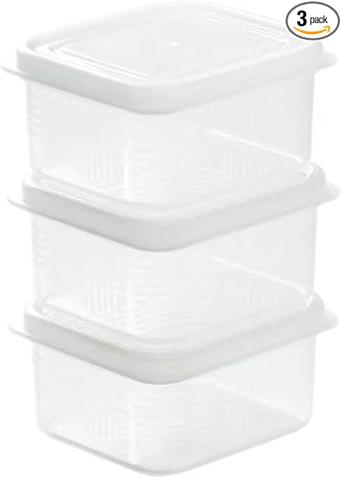 Japanese-style refrigerator storage box one person eats frozen meat sub-compartment box frozen fresh-keeping food sauce sealed sub-package box. (Transparent & Large 3-Piece Set)