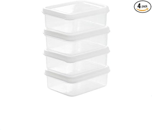 Japanese-style refrigerator storage box one person eats frozen meat sub-compartment box frozen fresh-keeping food sauce sealed sub-package box. (Transparent & Small 4-Piece Set)