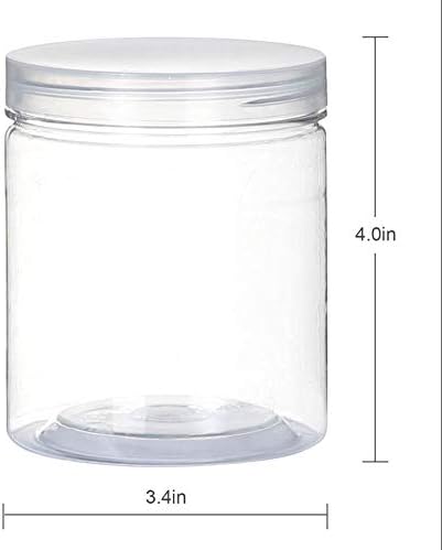 16 OZ Plastic Jars with Lids, 12 Pack Clear Plastic Slime Containers for Kitchen and Household Food Storage of Dry Goods, Creams and More,Included Extra Label and A Pen