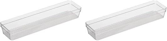 Oggi Clear Drawer Organizer - 3" X 12" - Ideal for Organizing Kitchen Drawers, Office, Desk, Silverware, Kitchen Utensils, Cosmetics and Bathrooms (Pack of 2)