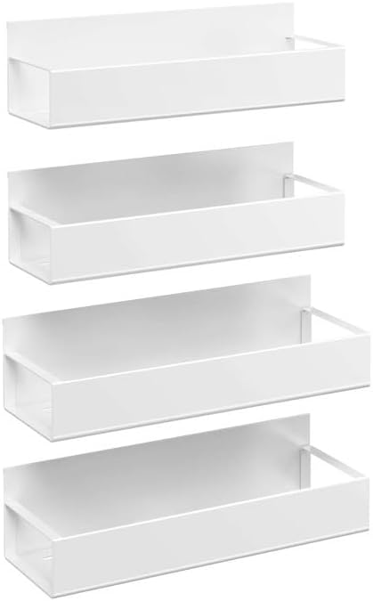4 Pack Moveable Fridge Magnetic Spice Racks Metal Magnetic shelf for refrigerator Kitchen Spice Hang Storage Shelf (White)