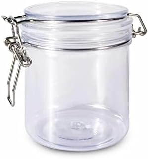 1 Pcs 500ml PET Plastic Storage Jars with Airtight Hinged Lids,Durable Clear Wide Mouth canning Jars for Food Storage Oats Canning Cereal Pasta Sugar Coffee Nuts Spices