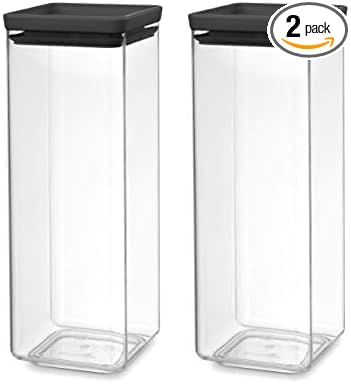 Brabantia Tasty+ Stackable Food Canister (Dark Gray / 0.66 Gal) BPA-Free Space-Saving Durable Jar with Silicone Seal Lid for Freshness (Pack of 2)
