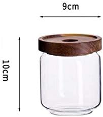 450ML 15OZ Glass Storage Container jars with Sealed Wooden Lids Glass Canister Kitchen Food Storage Containers for Coffee Beans Loose Tea Leaves Nuts Sugar Candy Spice Cookies