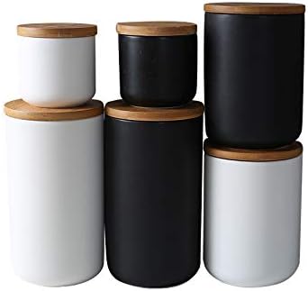 Food Storage Canister, Ceramic Kitchen Canisters with Airtight Seal Bamboo Lid, Food Storage Jar for Tea, Coffee Bean, Spice, Sugar 260ml/ 800ml/ 1000ml (1000ml-10.3 x 18.2cm)