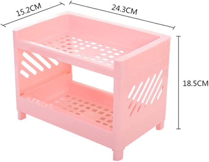 PRETYZOOM 2 Tier Foldable Countertop Organizer, Small Plastic Storage Rack for Kitchen Bathroom, Multifunctional Mini Shelf for Makeup Organizer, Bathroom Countertop Shelf, Kitchen Seasoning Holder