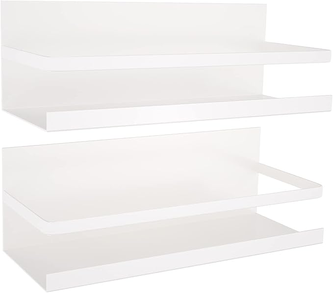 2 Pack Magnetic Spice Rack for Refrigerator,Heave Duty Magnetic Shelf for Kitchen,Magnet Book Shelf for Whiteboard,Space Container,Drill Free (White)