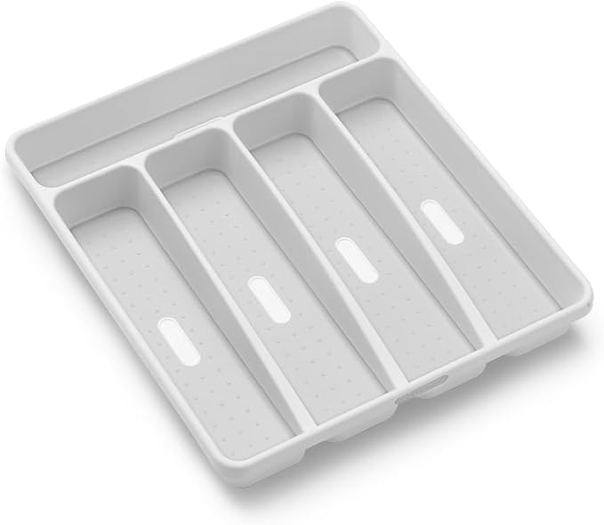 madesmart Classic Small Silverware Tray - White | CLASSIC COLLECTION | 5-Compartments | Icons help sort Flatware, Utensils and Cutlery | Soft-grip Lining and Non-slip Feet | BPA-Free
