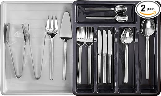 RoyalHouse Premium Cutlery Drawer Organizer, Expandable Utensil Holder And Organizer, 6-Compartments, Compact BPA-Free Plastic Storage for Spoons Forks Knives, Silverware Organizer (Pack of 2)