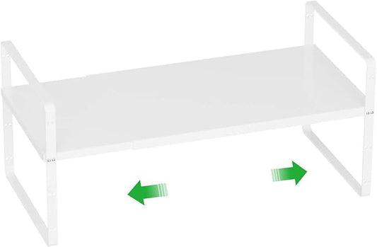 Cabinet Organizer Shelf Expandable Counter Spice Rack Stackable Shelf Adjustable Storage Riser for Kitchen Pantry Countertop Cupboard,White,8.07"