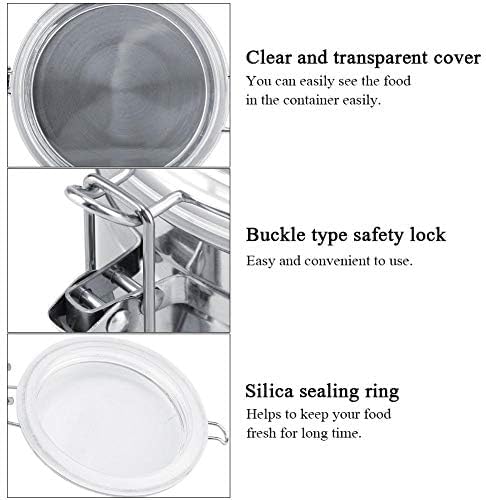 Stainless Steel Kitchen Canister 1900ml Airtight Clamp Lid, Clear Top Ideal for Kitchen Storage, Food Storage, Pantry Storage