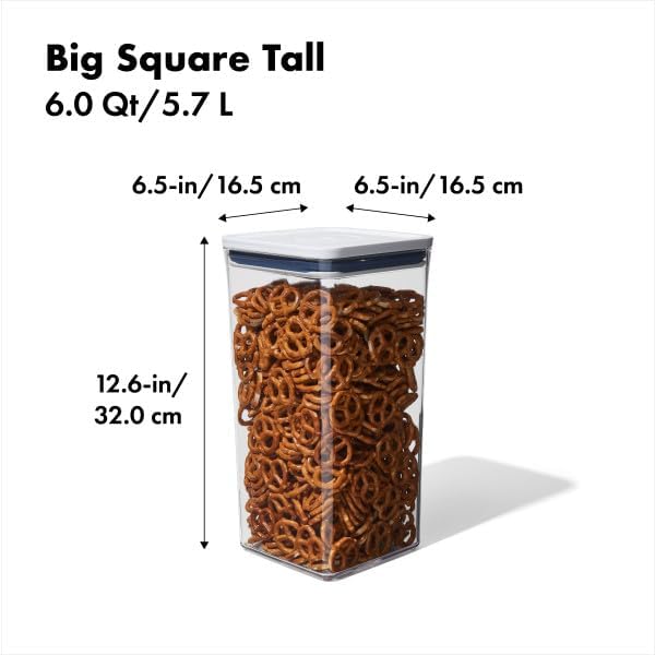 OXO Good Grips POP Container - Airtight Food Storage - Big Square Tall 6.0 Qt Ideal for bulk snacks and cereal