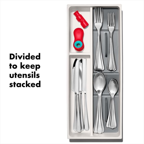 OXO Good Grips Kitchen Drawer, Compact Utensil Organizer, 6.75"D x 16.35"W x 2.36"H, White