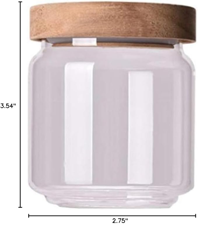1PCS 450G/15oz Empty Clear Glass Canister Home Kitchen Food Storage Container Jars Pots With Airtight Wood Lids Food Organizer Vial Dispenser for Coffee Bean Tea Sugar Dry Fruit Nuts Candy