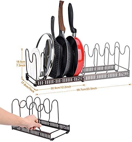 Toplife Pots and Pans Organizer Rack for Cabinet and Countertop, 10+ Pot Lids, Bakeware and Cookware Holder with 10 Adjustable Compartments - Black