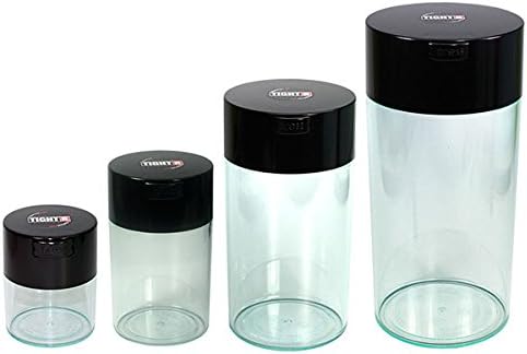 Tightvac Set of 4 - Patented Airtight Container | Multi-use Vacuum Container Works as Smell Proof Containers for Herbs and Dry Goods. Black Clear