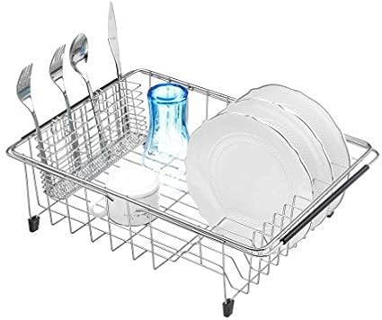 Slideep Cutlery Utensil Silverware Drying Rack, Flatware Storage Solution Basket with Hooks for Kitchen Dish Drainer Dish Drying Rack, RustProof 304 Stainless Steel