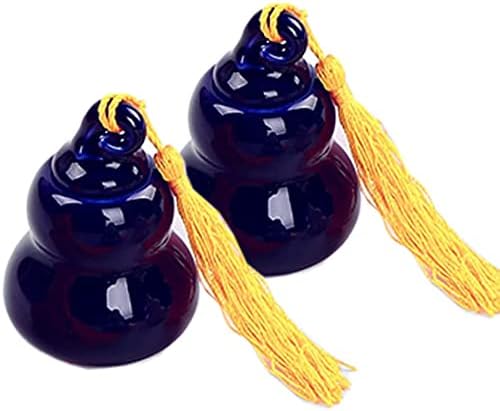 2Pcs Mini Ceramic Gourd Bottle Canisters Empty Portable Travel Loose Tea Pot Jar Contanier for Storage Spices Powder Cream Lotion Loose Tea, Deep Blue