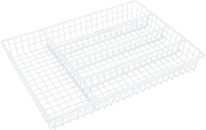 Rocky Mountain Goods Silverware Tray - Kitchen Drawer Organizer - 5 Compartments - Heavy Duty Coated Steel Construction - Clean Contemporary Look - Wire Frame - White - 14" x 10" x 1.75"