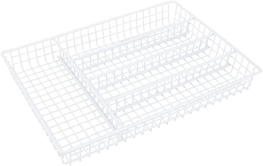 Rocky Mountain Goods Silverware Tray - Kitchen Drawer Organizer - 5 Compartments - Heavy Duty Coated Steel Construction - Clean Contemporary Look - Wire Frame - White - 14" x 10" x 1.75"