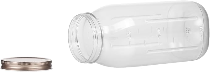 novelinks 4 Pack 64 OZ Plastic Wide Mouth Mason Jars with Airtight Lids - Wide Mouth Half Gallon Large Mason Jar 64 OZ Storage Canning Jar for Kitchen & Household Storage (Rose Gold)