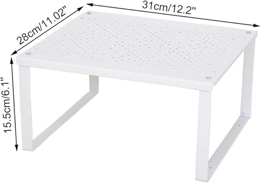 Kitchen Cabinet Shelf Organizer Stackable Counter Spice Storage Rack Metal Space Saver for Pantry Cupboard Countertop Bathroom Under Sink Office, White - Large