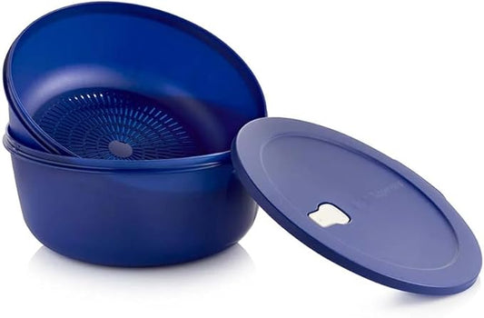 Tupperware Store Serve & Go CrystalWave Bowl with Colander and Vent, Prep, Fridge and Reheat Meals, Dishwasher and Microwave safe, BPA Free (3.8 L/16 Cups)
