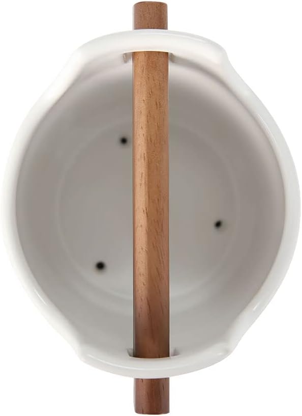 Kitchen Utensil Holder for Flatware, Silverware, Cutlery and Cooking Accessories, Wood and Ceramic, Countertop and Table Caddy (Blue)