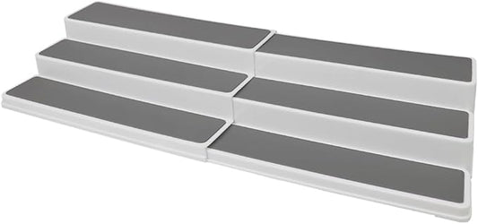 Home Basics 3-Tiered Plastic Expandable Spice Rack with Silicone Lined Anti-Slip Tiers, (White) Adjustable Length Kitchen Organizer for Cabinet, Pantry or Countertop