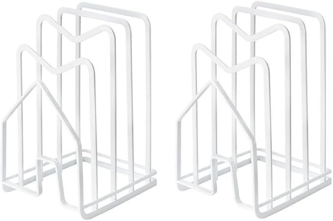 SUNFICON 2 Pack White Cutting Board Holder Rack Pot Pan Lids Holder Chopping Board Organizer Thin Bakeware Tray Dry Display Stand Kitchen Countertop Cabinet Office