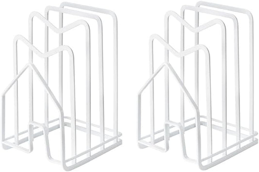 SUNFICON 2 Pack White Cutting Board Holder Rack Pot Pan Lids Holder Chopping Board Organizer Thin Bakeware Tray Dry Display Stand Kitchen Countertop Cabinet Office