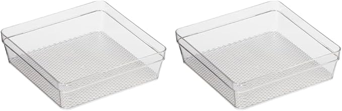 Oggi Clear Drawer Organizer - 6" X 6"- Ideal for Organizing Kitchen Drawers, Office, Desk, Silverware, Kitchen Utensils, Cosmetics and Bathrooms (Pack of 2)
