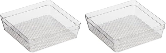 Oggi Clear Drawer Organizer - 6" X 6"- Ideal for Organizing Kitchen Drawers, Office, Desk, Silverware, Kitchen Utensils, Cosmetics and Bathrooms (Pack of 2)