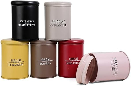 Spice Jar Set of 6 – Stainless Steel Airtight Spice Containers for Kitchen Storage | Masala Box Organizer for Spices | Modern Spice Rack Jars for Pantry & Countertop