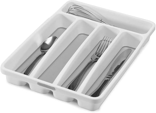 Madesmart Mini 5-Compartment Premium Antimicrobial Plastic Silverware Tray for Drawers, Cutlery and Utensil Tray Kitchen Drawer Organizer, White